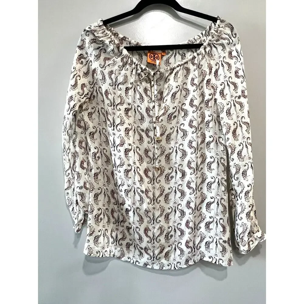Tory Burch Sophie Coquette Off-the-Shoulder Peasant Blouse Silk boho top Sz-0